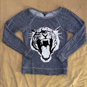Express blue/gray sweatshirt with lion face + stud